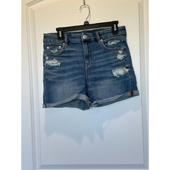American Eagle Curvy Midi Distressed Cuffed Denim Jean Shorts Size 10 - Picture 5 of 8